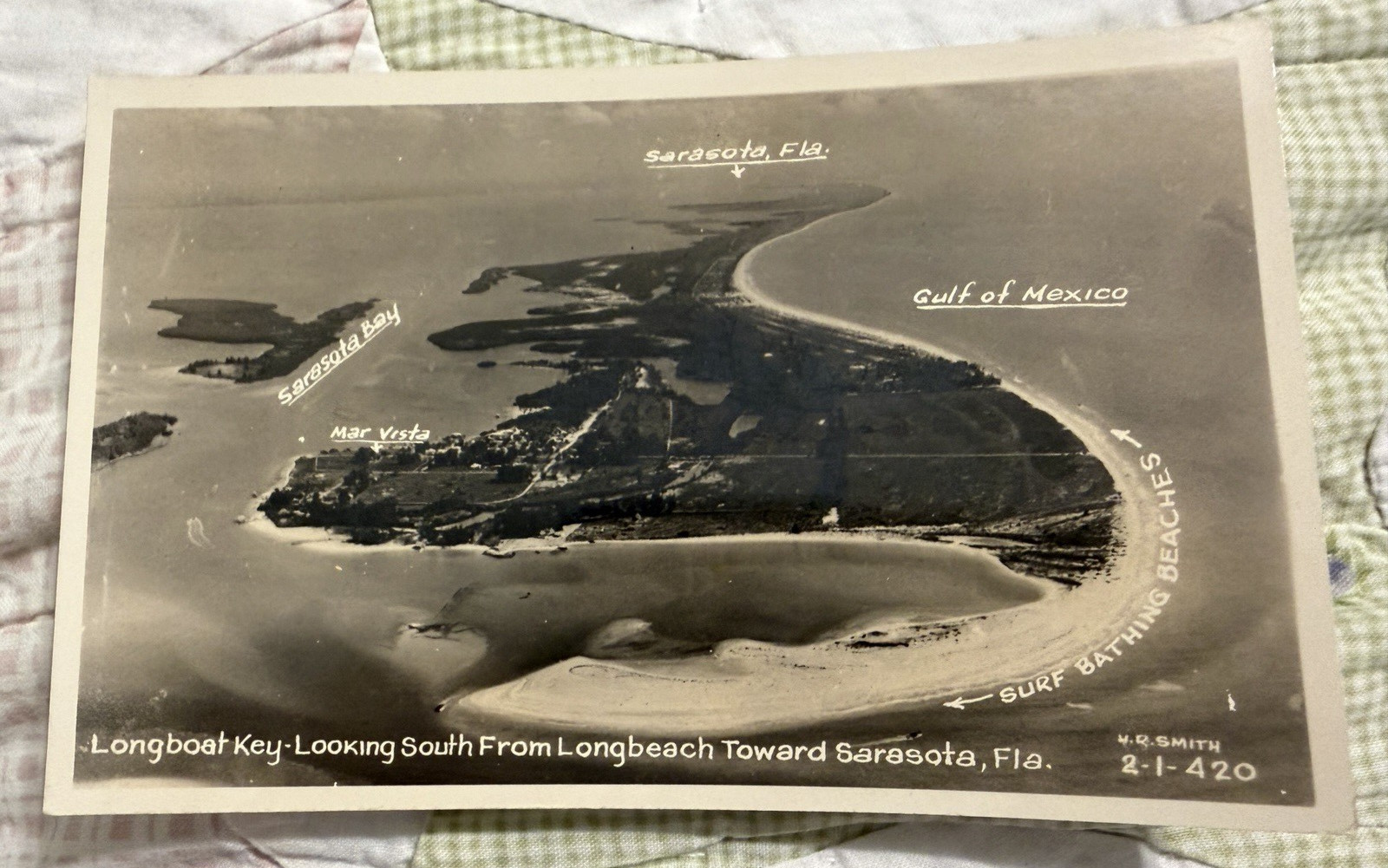 RPPC Aerial view Longboat Key FL Sarasota Gulf of Mexico Longbeach Vintage 1940s