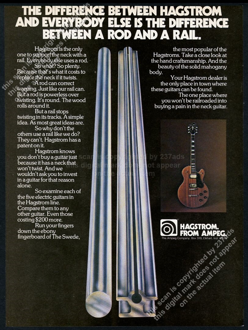 1976 Hagstrom electric guitar photo vintage print ad