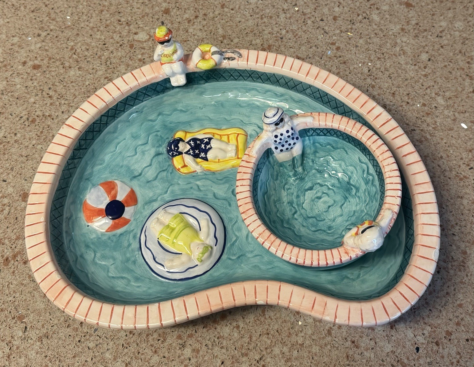 Vtg Cardinal Bathing Beauties Ceramic Chip / Dip Swimming Pool Painted 2 Piece Vtg Cardinal Bathing Beauties Ceramic Chip / Dip Swimming Pool Painted 2 Piece