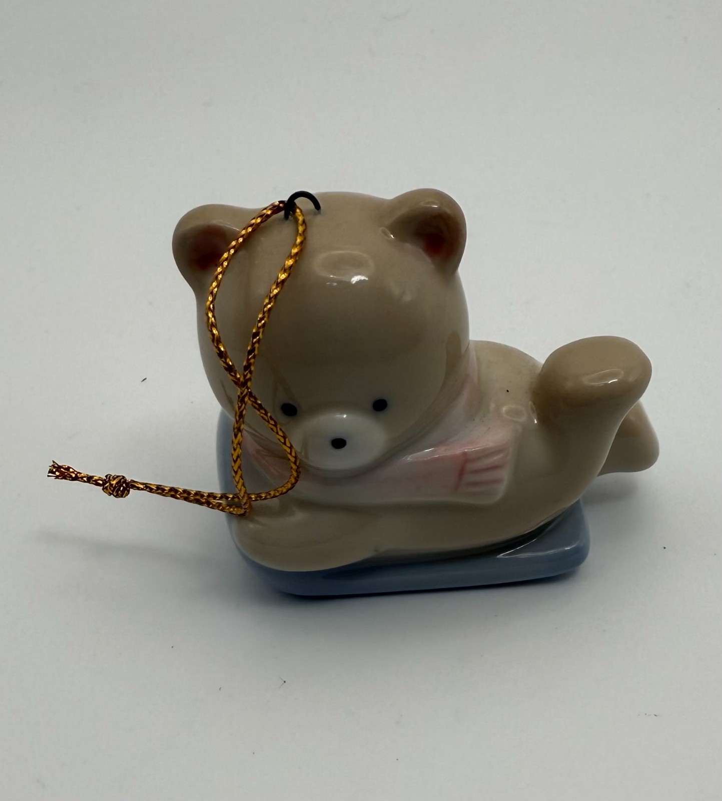 Russ Teddy Bear Christmas Ornament Sled Sledding Porcelain Japan VTG 2863