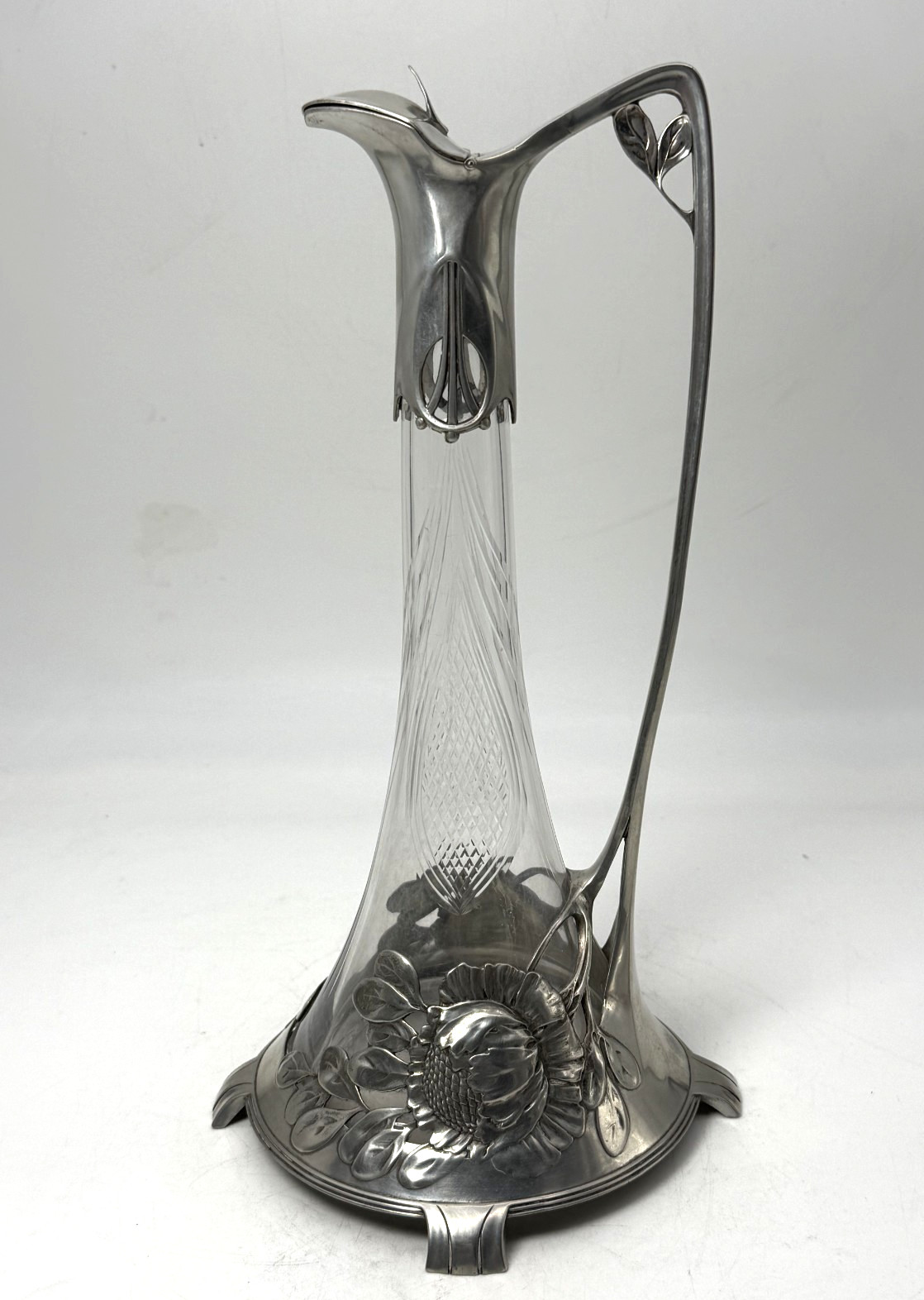Museum Spec Orivit AG 1895 German Art Nouveau Flowing Silver & Crystal Decanter