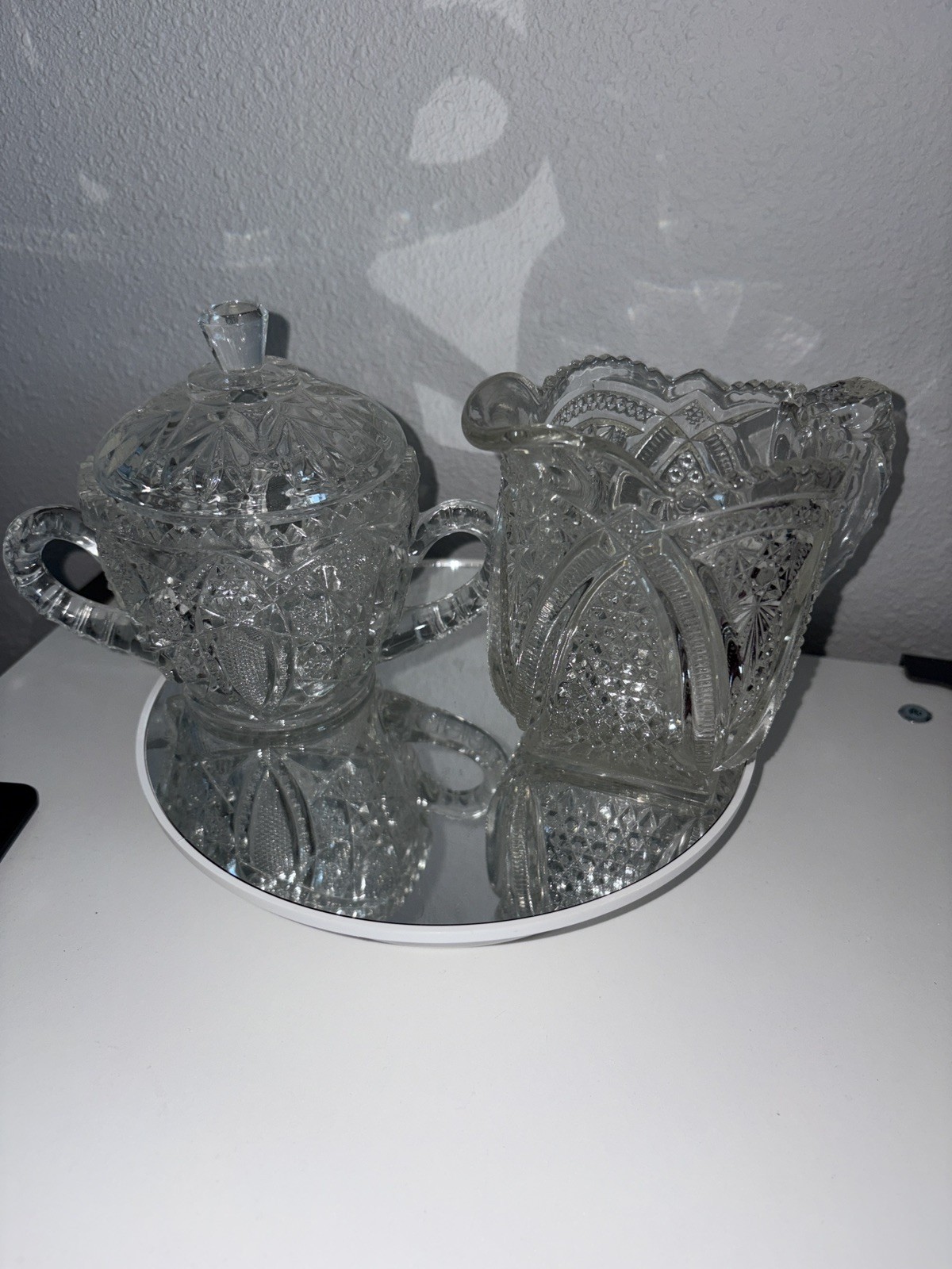 Early American Pressed Glass Vintage Creamer and Covered Sugar Bowl Set