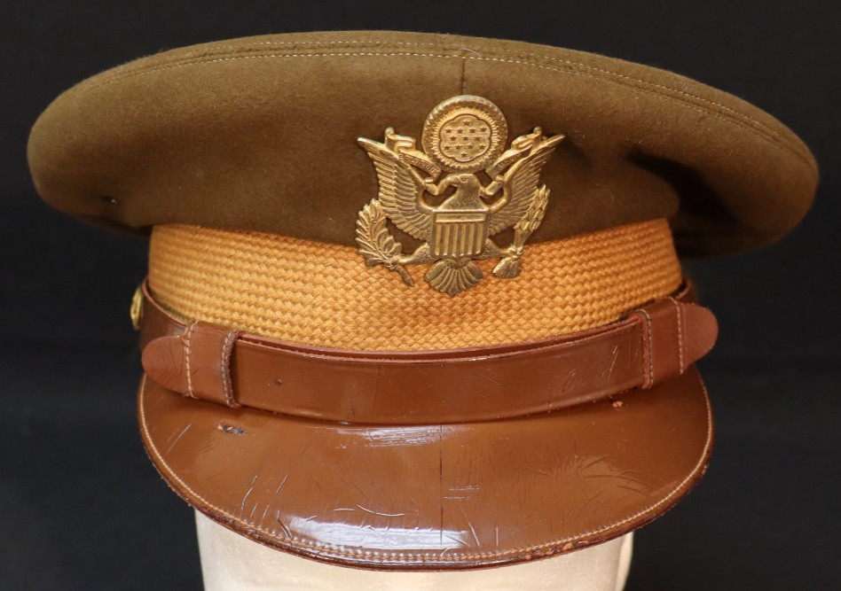WWII US Army Officers Service Visor Hat Doeskin Felt Early War Full Strap, VG+