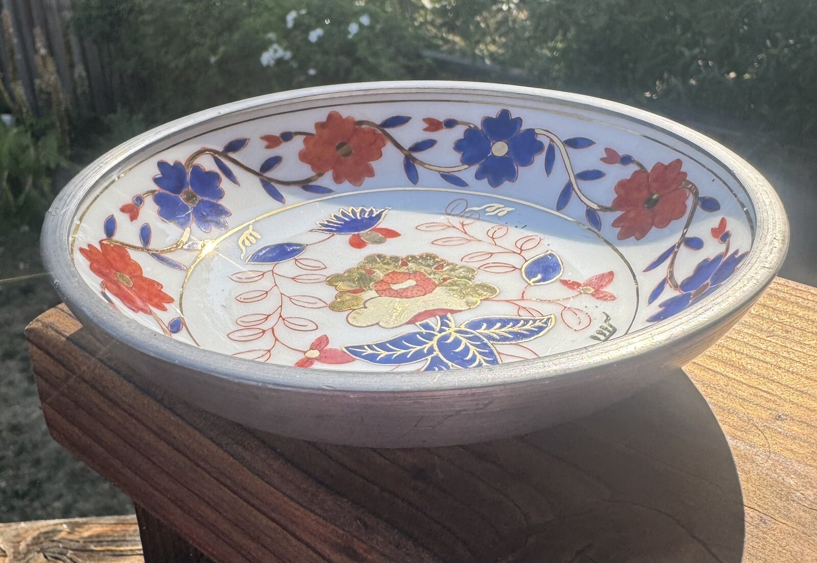 Vintage Y.T. Japanese Porcelain Bowl In Pewter/Decorated In Hong Kong D 5.75”