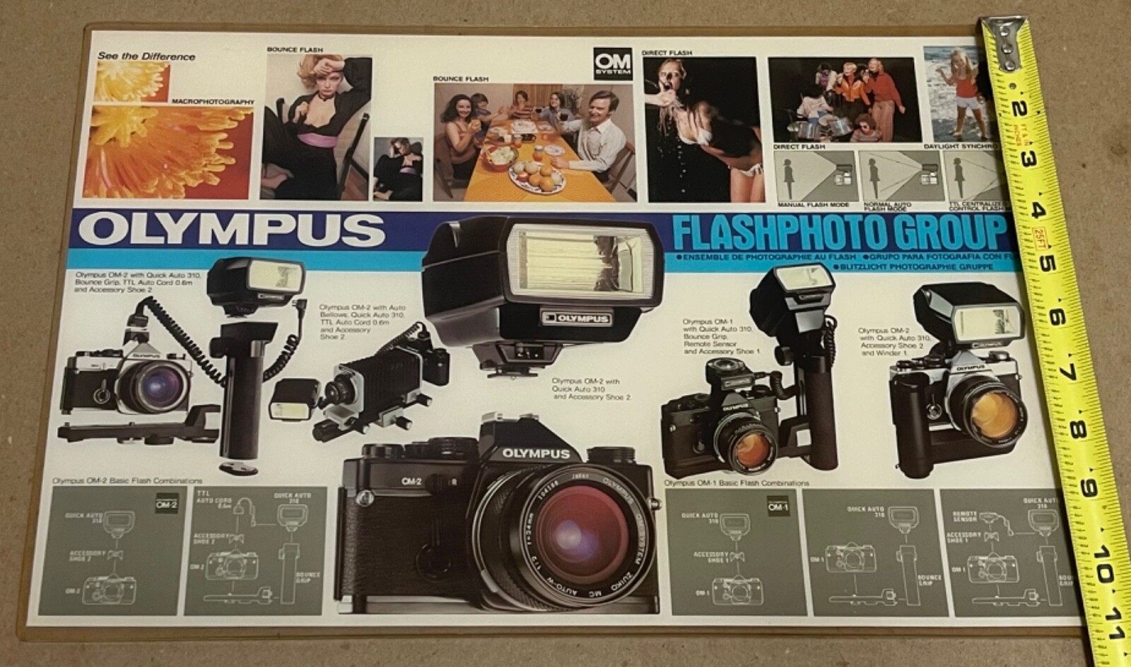 OLYMPUS CAMERA 2 Sided RETAIL STORE Sign RARE VTG Suggestive Risqué ADVERTISING