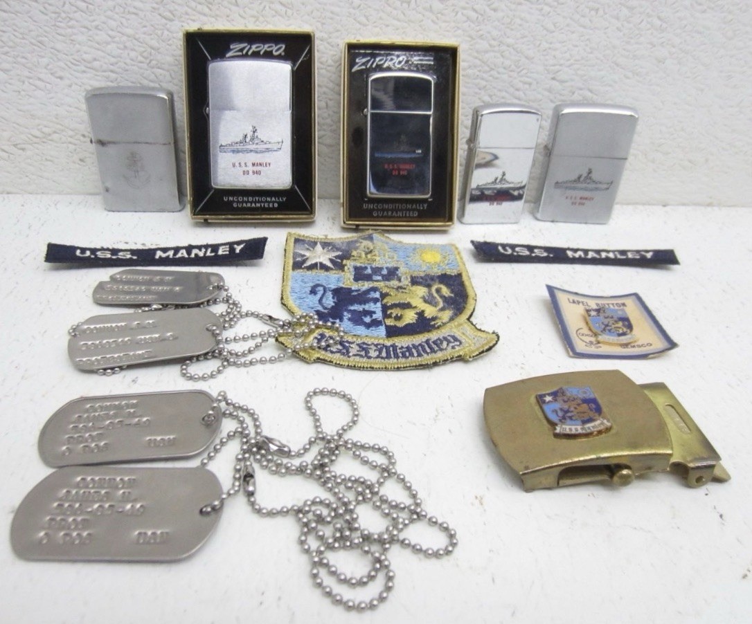 Vtg USS MANLEY DD-940 Navy Zippo Lighter Group Boxed 1958 1960 1962 Patch Tags