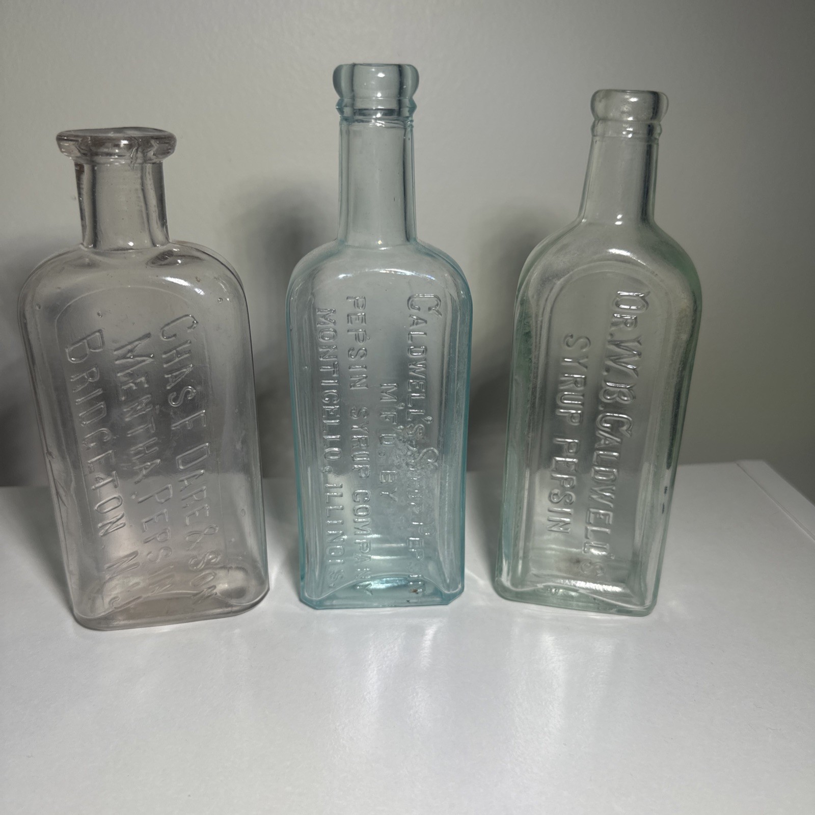 Vtg Dr W B. Caldwell's Syrup Pepsin Medicine Bottle Monticello n Bridgeton 3 pcs