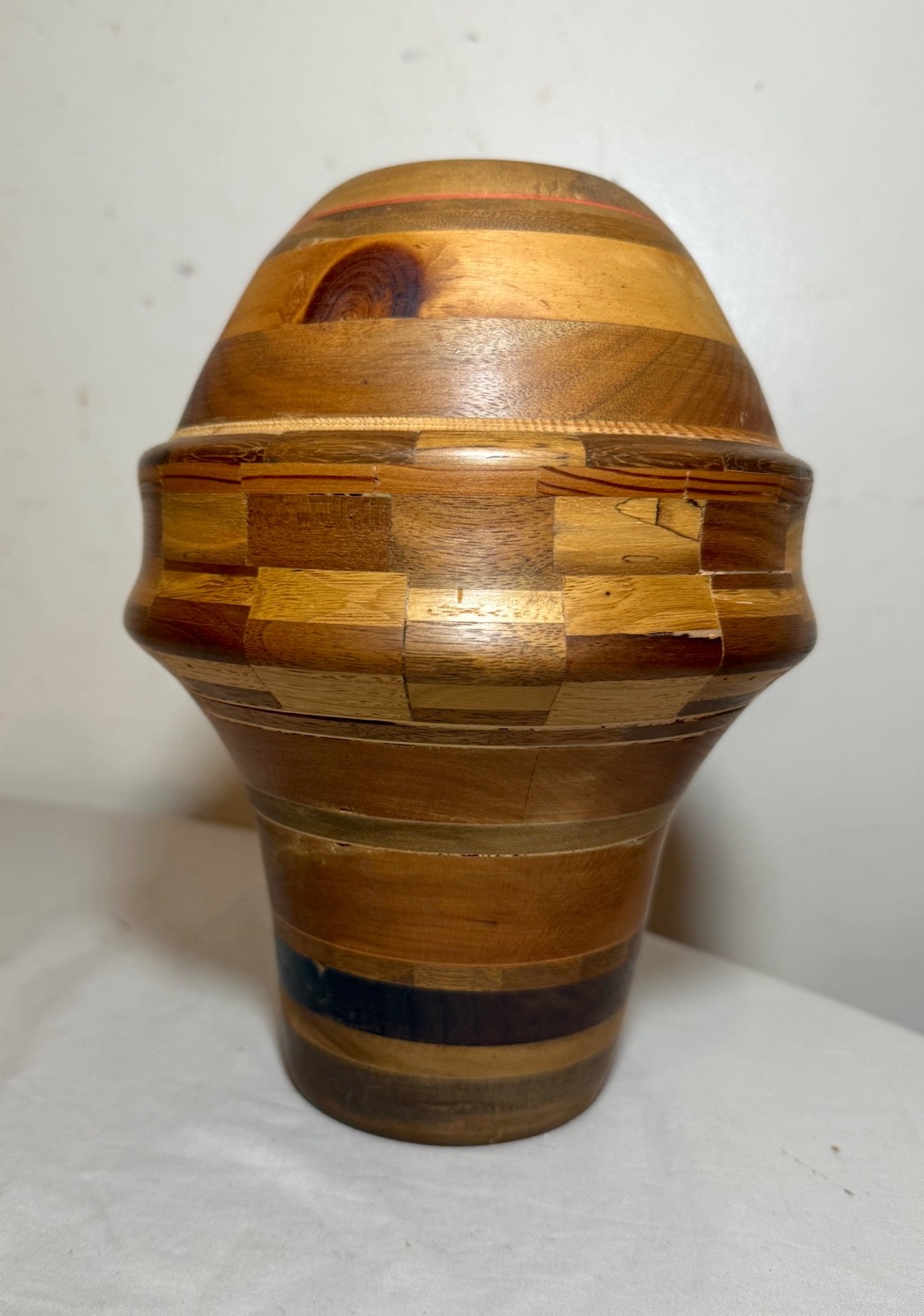 Unusual vintage handmade modernist  turned natural wood artisan vase sculpture