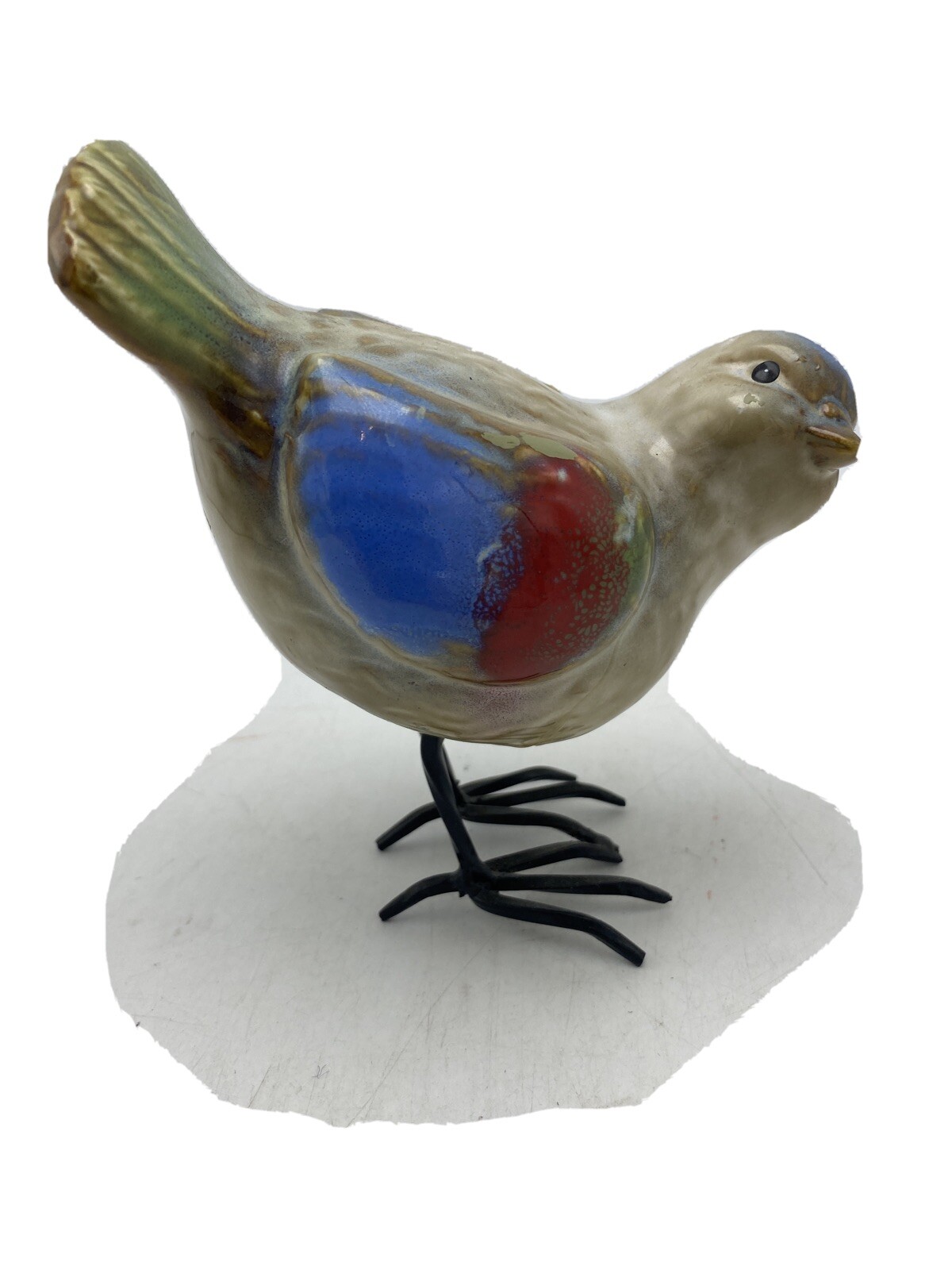 Colorful Ceramic Bird Figurine Glossy Finish Metal Legs 5.25 Inches Tall Colorful Ceramic Bird Figurine Glossy Finish Metal Legs 5.25 Inches Tall
