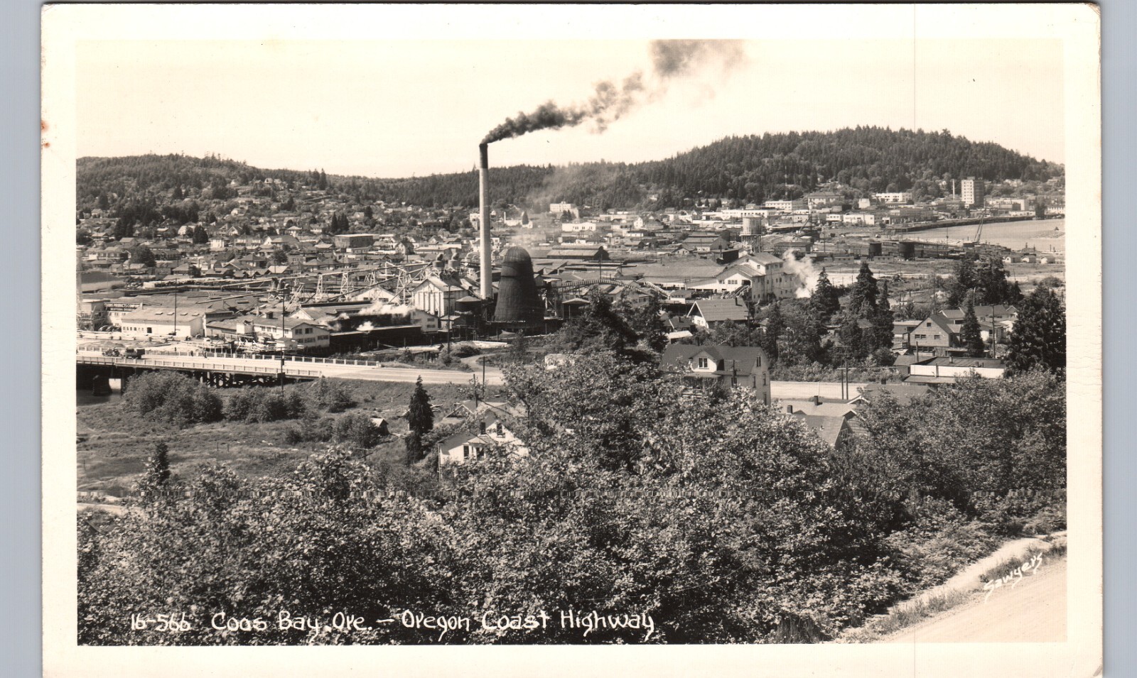 BIRDS EYE VIEW coos bay or real photo postcard rppc oregon coast highway
