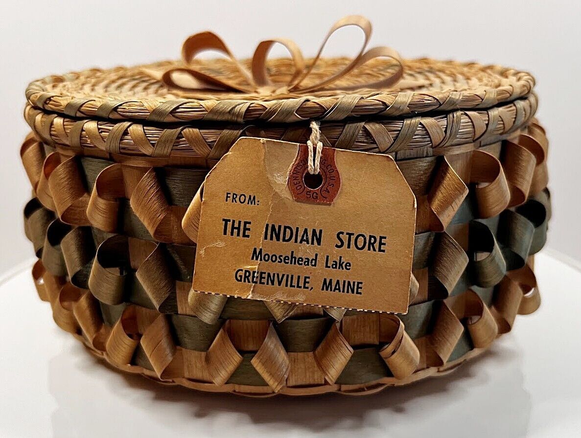 Maine Abenaki Indian Curly Lidded Basket