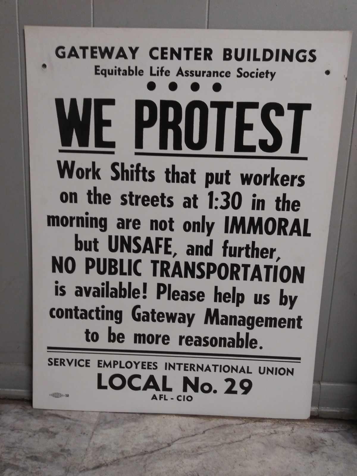 Vintage Picket Strike Sign Poster Pittsburgh 60\'s Letterpress Gateway Management