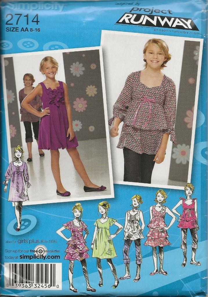 SIMPLICITY 2714 GIRLS SWEETHEART NECK DRESSES TUNIC PATTERN SIZE 8 10 12 14 16