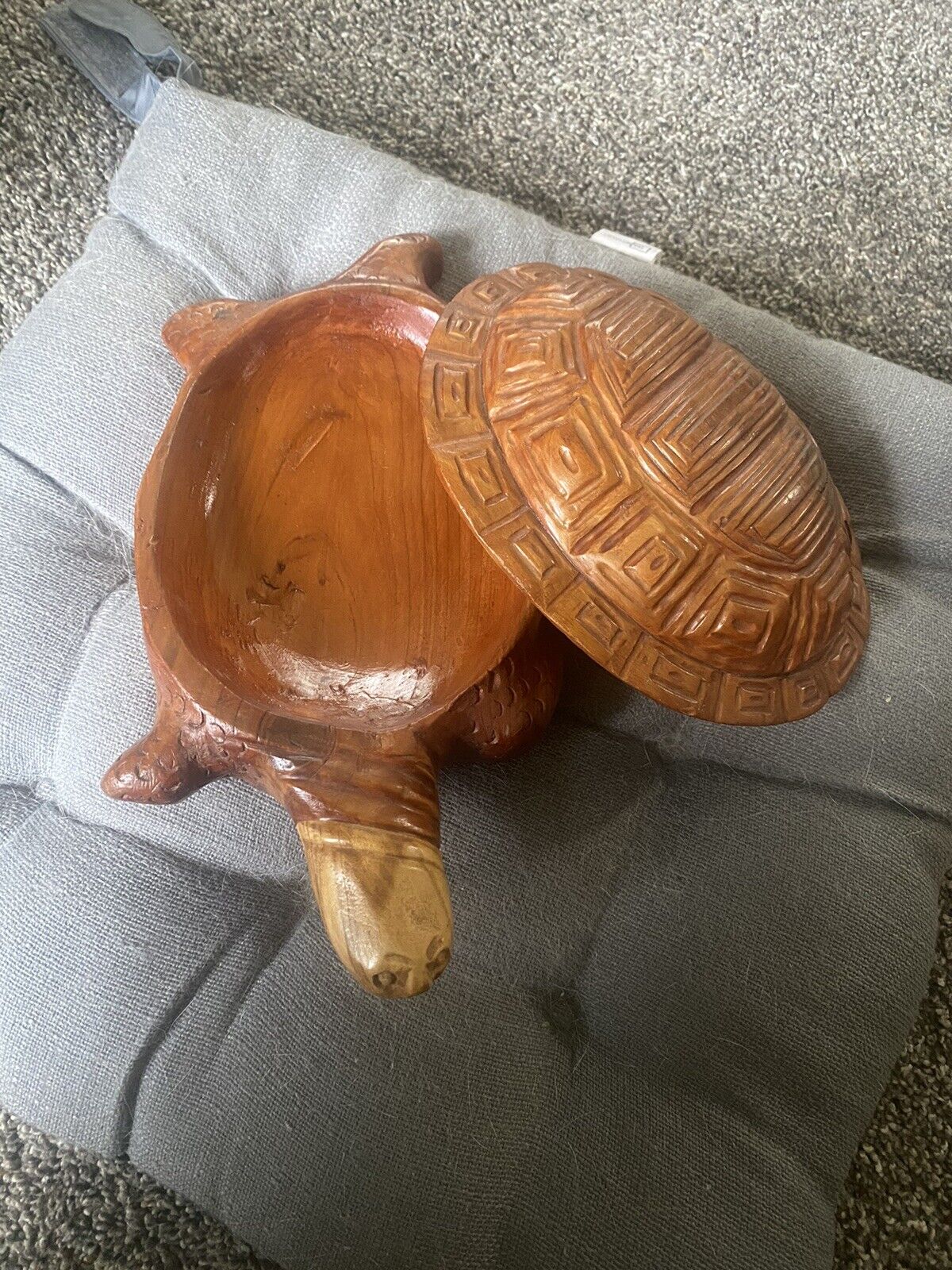 Vintage Hand Carved Wooden Turtle Trinket Box 11 Inch Long By 7