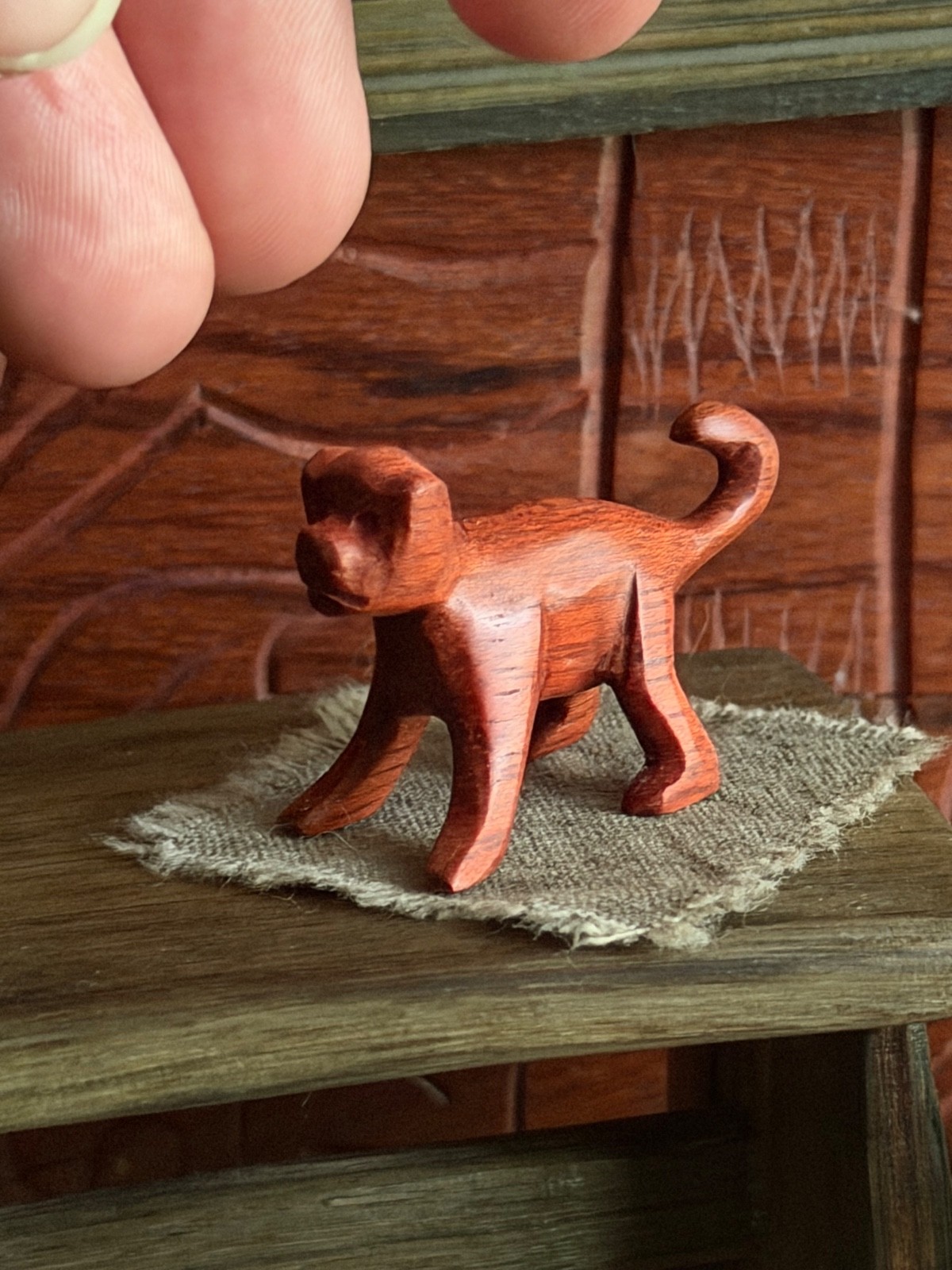 Tiny Heartwood Miniature Handcarved Monkey Rainforest Animal Sculpture Contempor