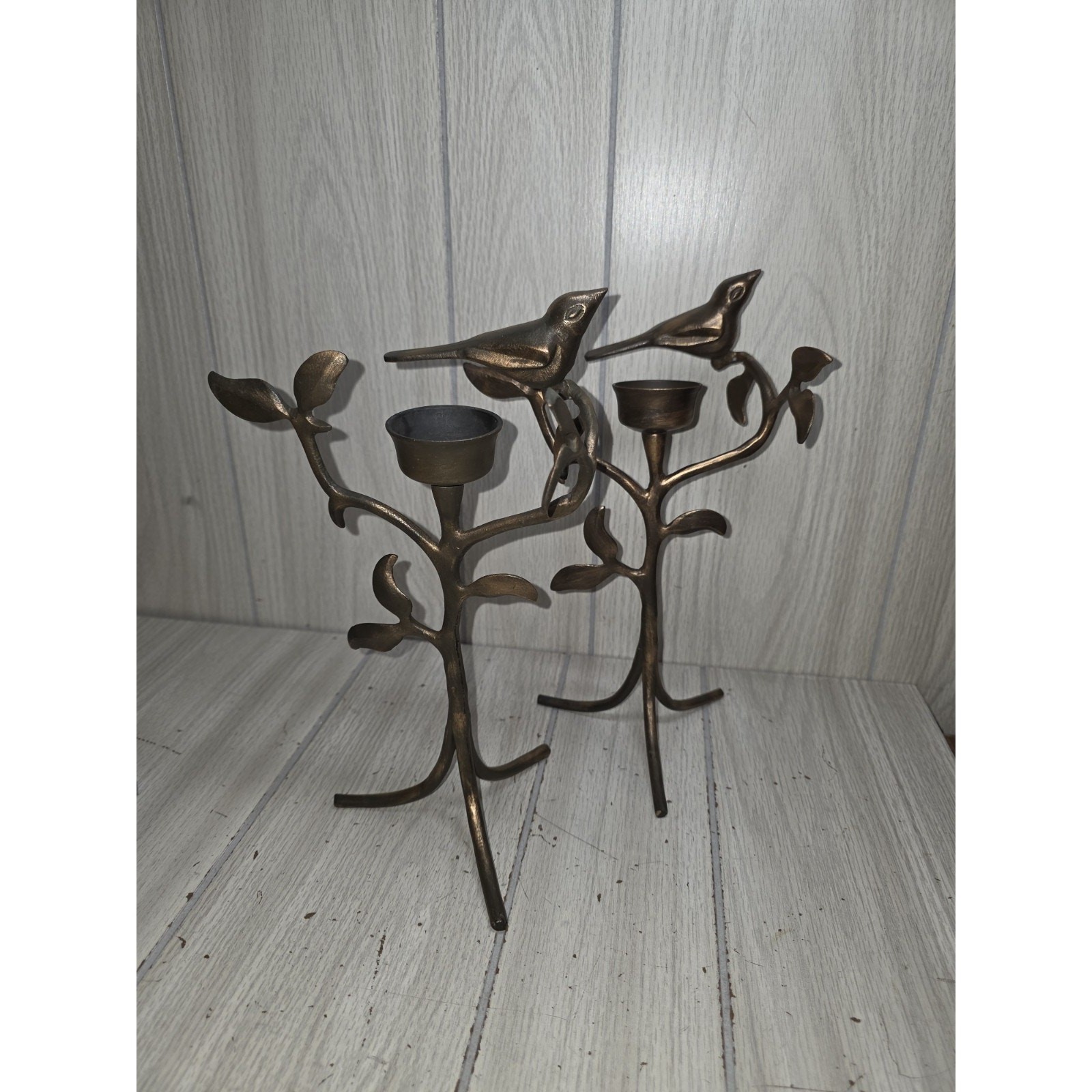 Vtg Brass Metal Birds On Branch Candle Holders 11\