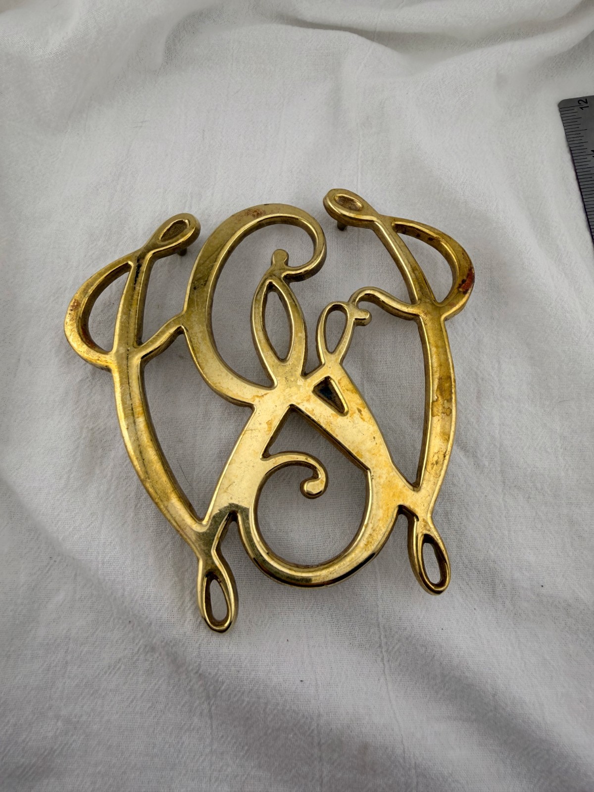 Vintage George Washington Cypher Brass Trivet Monogram 10-15 Colonial Decor