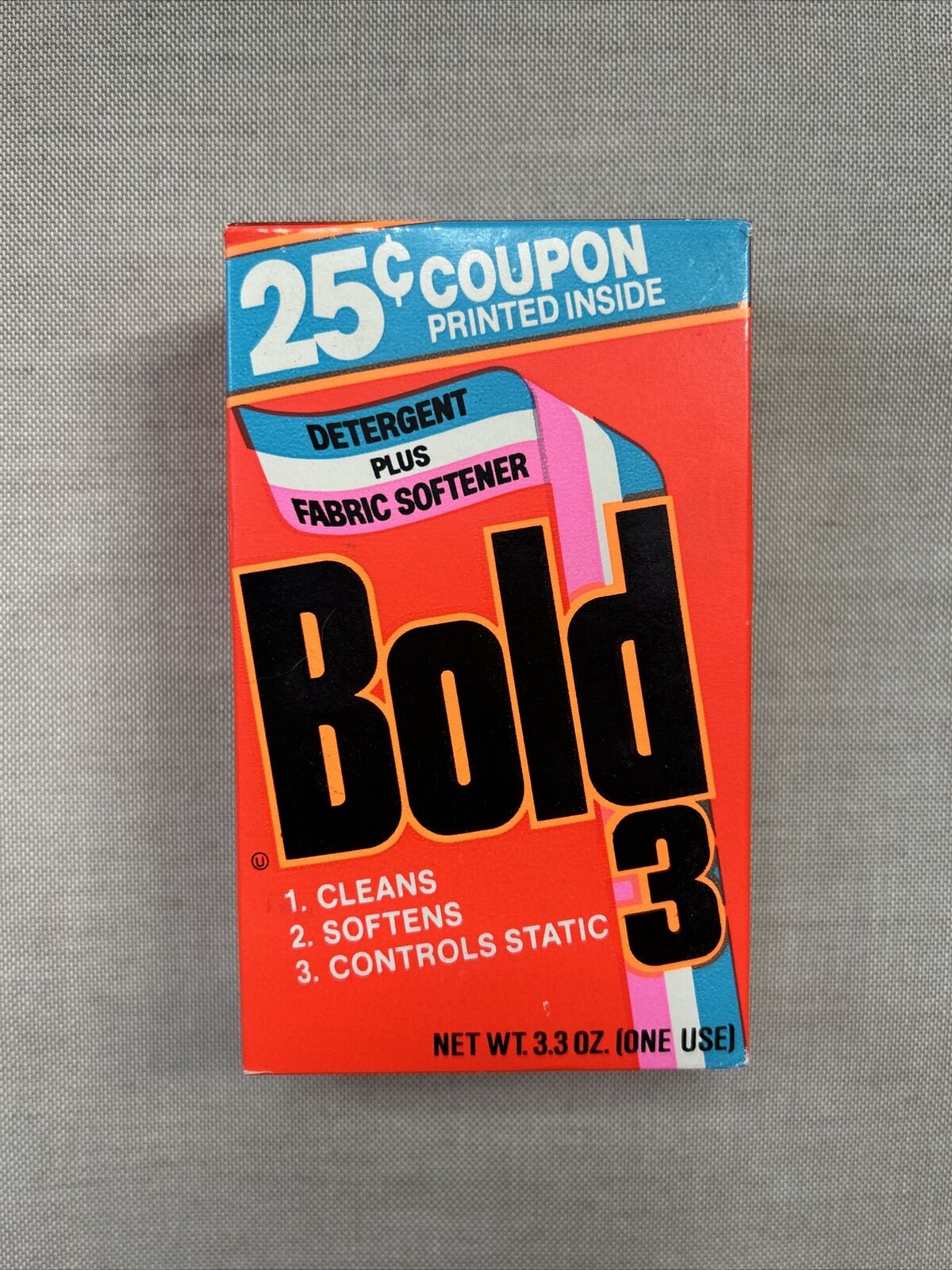 Vtg (Sealed) BOLD 3 Detergent Plus Fabric Softener One Use Sample Box 3.4oz NOS