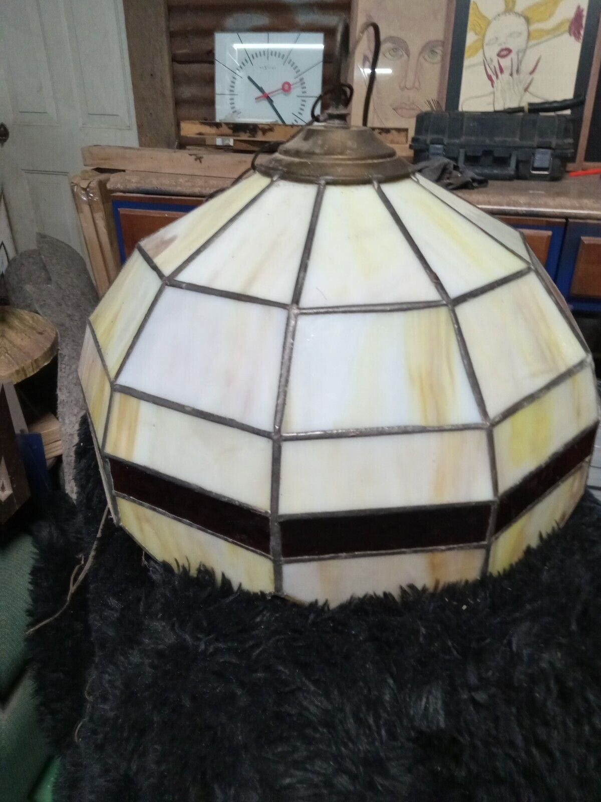antique stained glass hanging lamp vintage