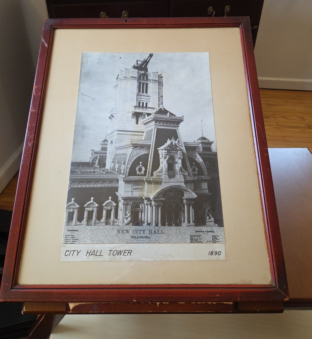 Vintage 1890 Framed Historical Photograph – Philadelphia City Hall Tower