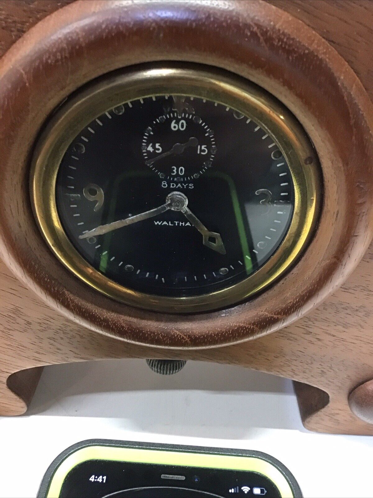 Antique Waltham 8 Day Automobile Clock Working Mounted In Custom Made Case