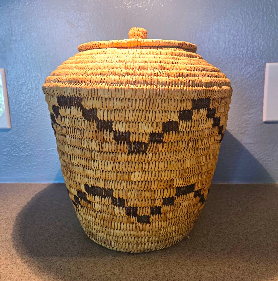 Vintage Tohono O'odham Papago Native American Coiled basket W/Lid - Olla Jar Vintage Tohono O'odham Papago Native American Coiled basket W/Lid - Olla Jar