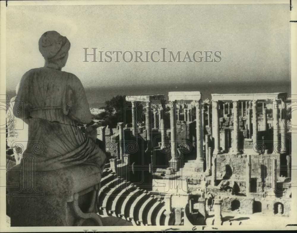 1966 Press Photo Roman Goddess Ceres gazes on Leptis Magna ruins. - now25624