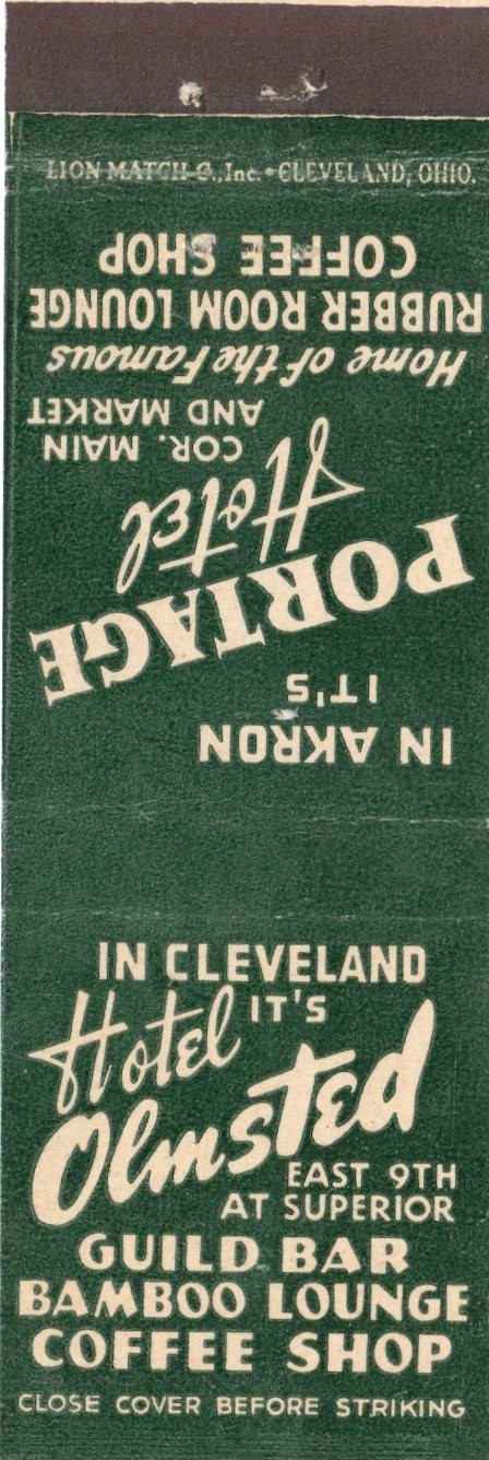 Vintage Matchcover Portage Hotel In Akron