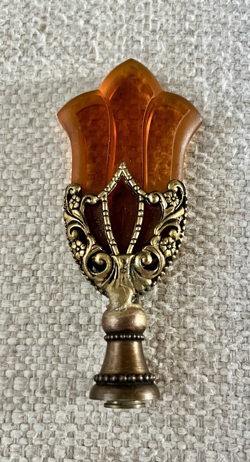 Antique Art Deco Czech Amber Glass Lamp Finial Rindsberger Chicago Signed RMC Antique Art Deco Czech Amber Glass Lamp Finial Rindsberger Chicago Signed RMC