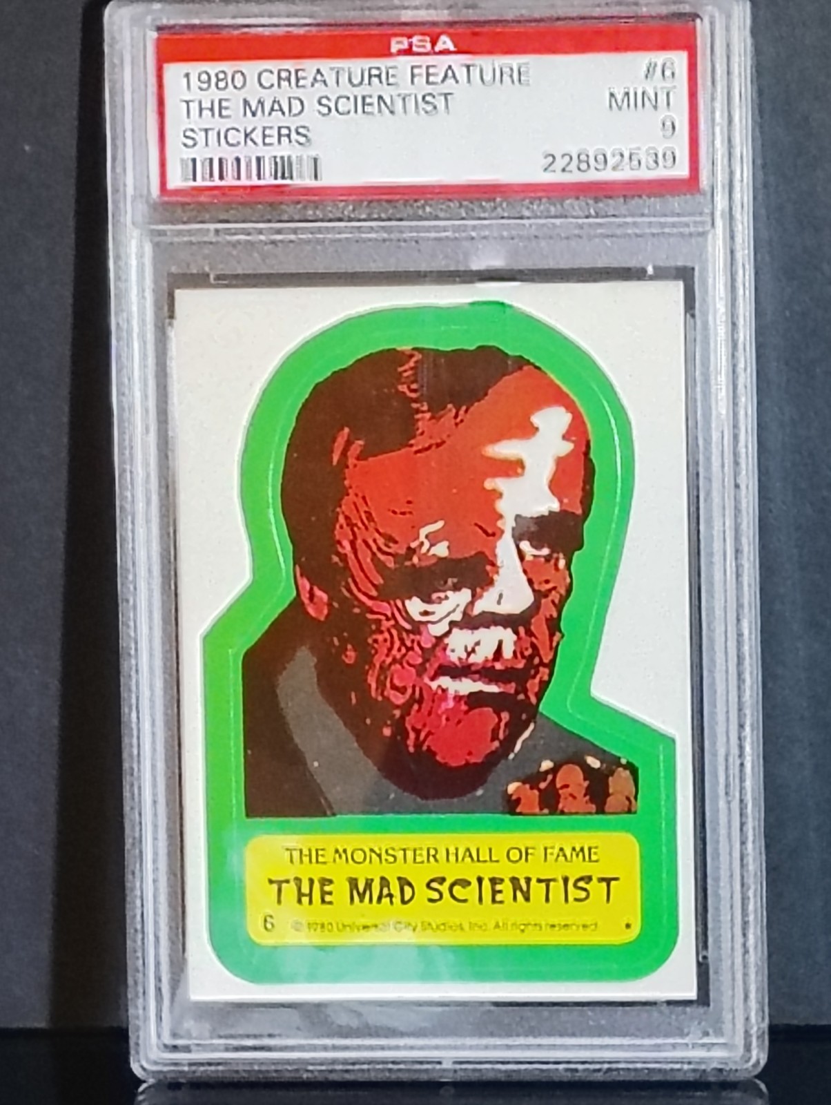 🔥 1980 Topps Creature Feature #6 MAD SCIENTIST PSA 9 MONSTER Horror Sticker