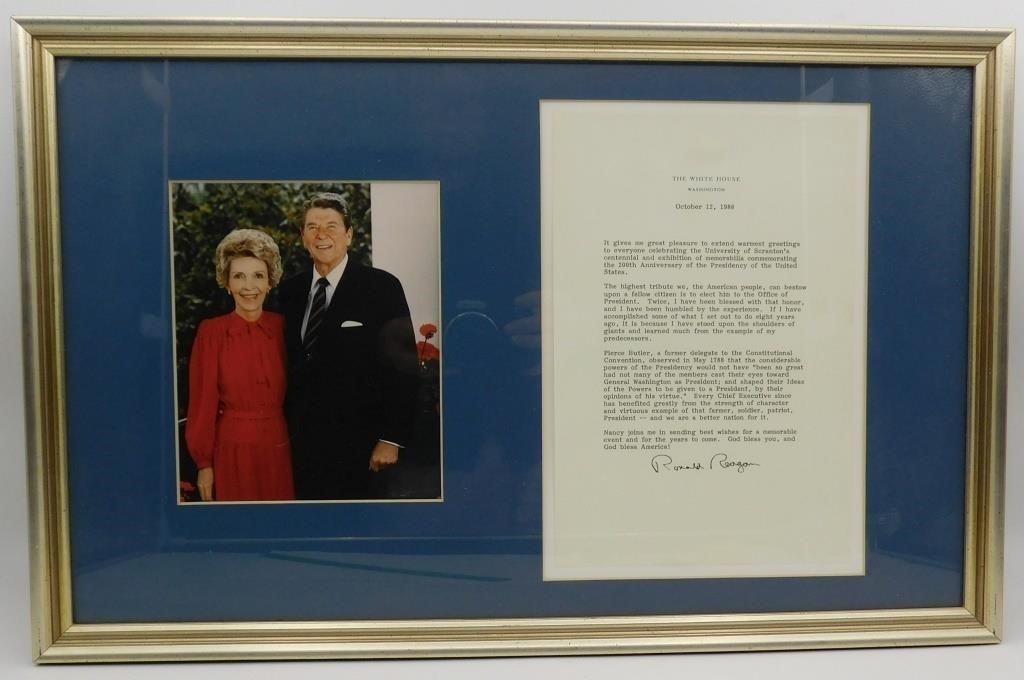 Ronald Reagan Signed 1988 White House Letter University Scranton Framed 22