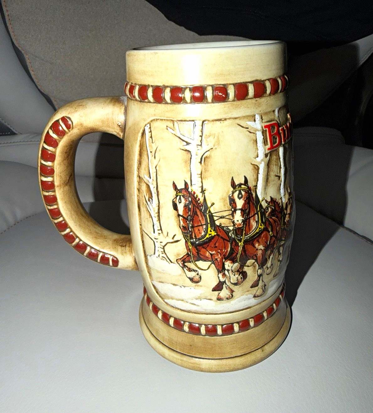 RARE Vintage 1981 Budweiser Holiday Stein - “Snow Covered Birch Trees”