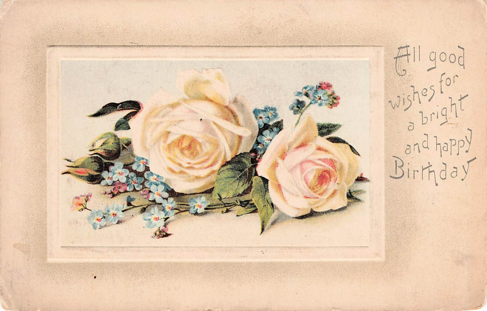 Barberton OH Ohio Antique Birthday Card White Rose Buds Flower Vtg Postcard A27
