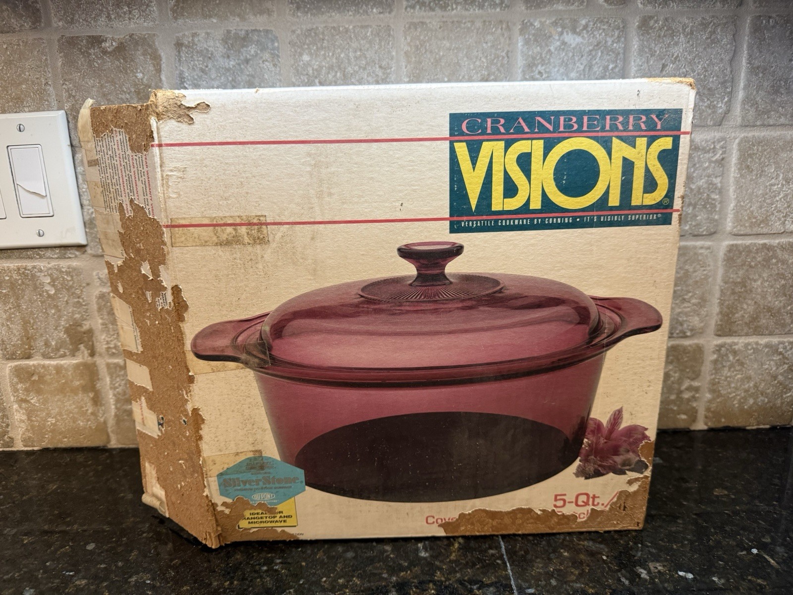 VTG Cranberry VISIONS 5 Qt/L Non Stick Dutch Oven~Corning Ware Pyrex 6015078