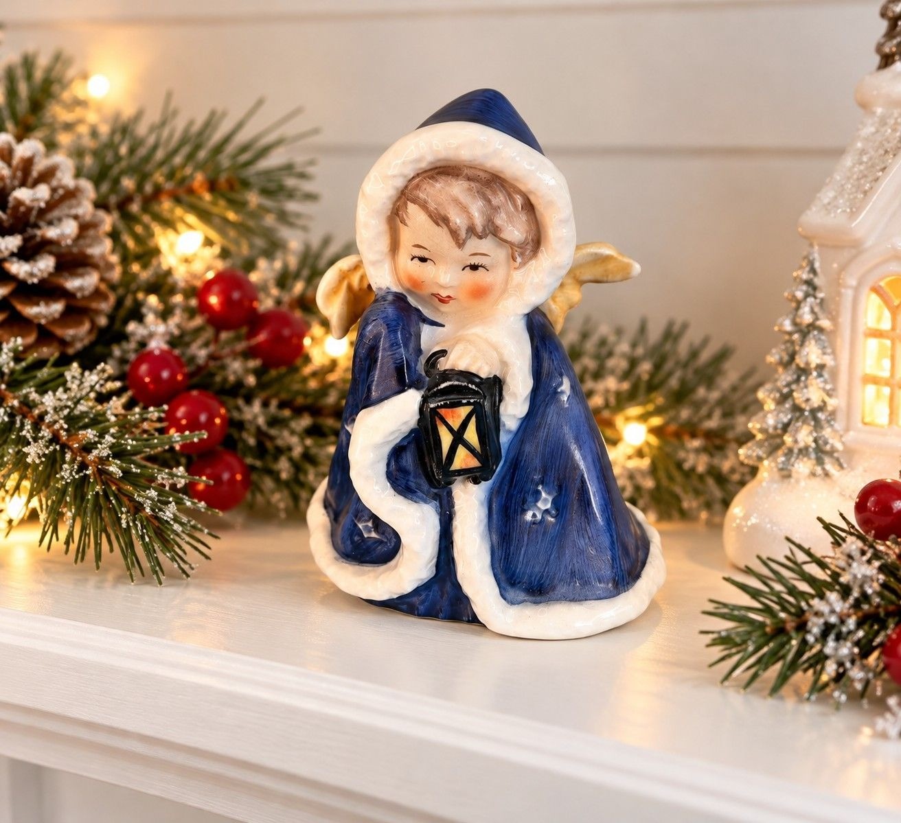 Vintage Goebel 1958 Angel With Lantern ROB 412 West Germany Blue Christmas 3.5\
