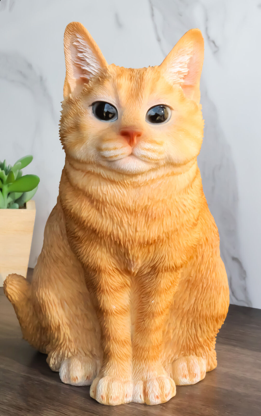 Realistic Adorable Fat Feline Orange Tabby Cat Kitten Sitting Figurine 7.5\
