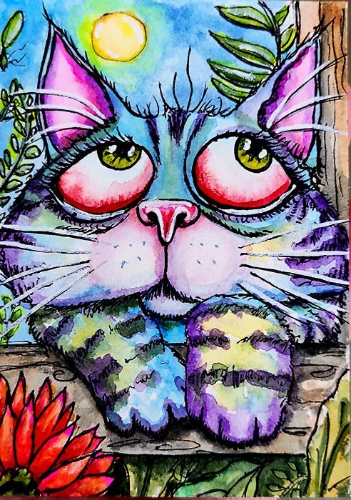 ACEO Original Painting OOAK - Moonlit Garden - Bartshe