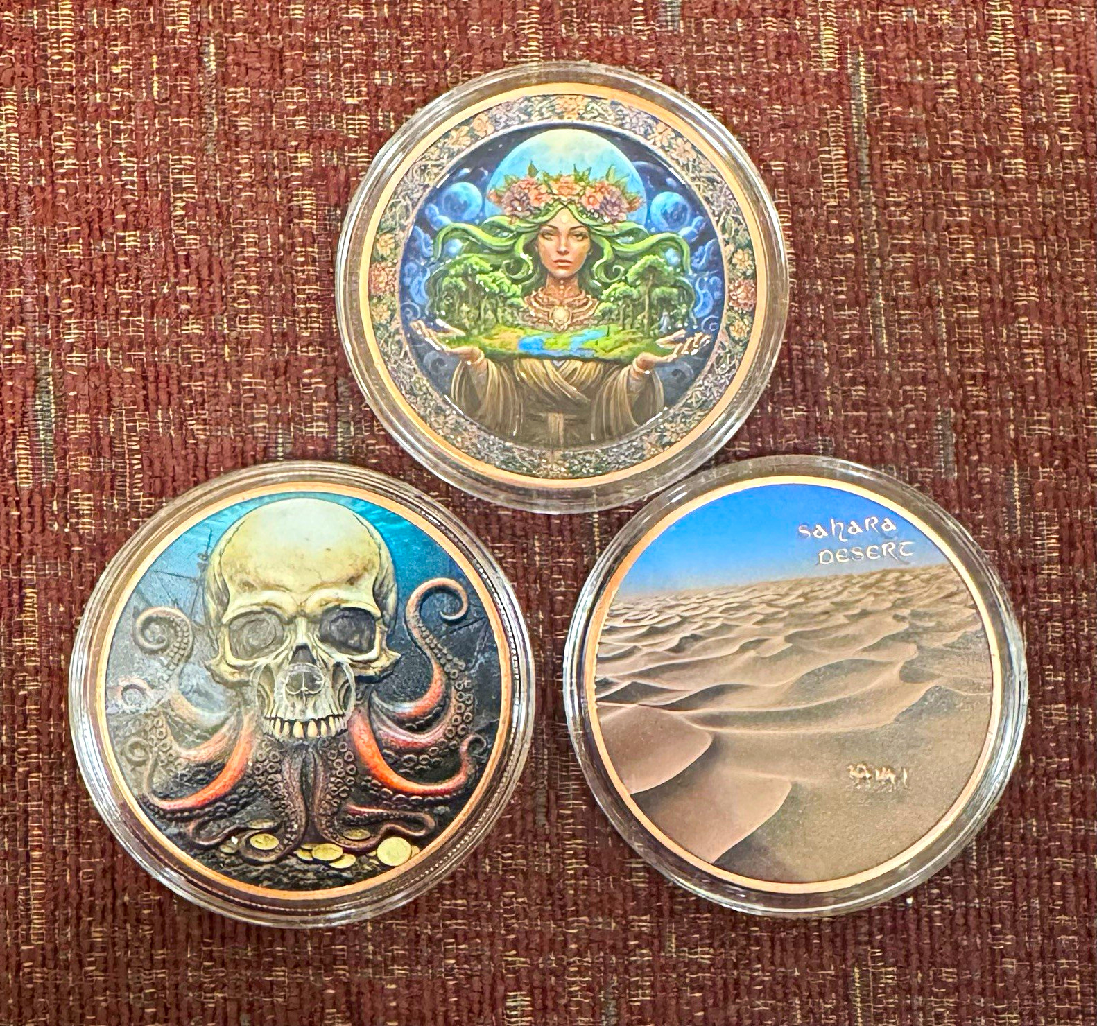 3pc Lot 5oz .999 Fine Copper Rounds - Mother Nature, Kraken Skull, Sahara