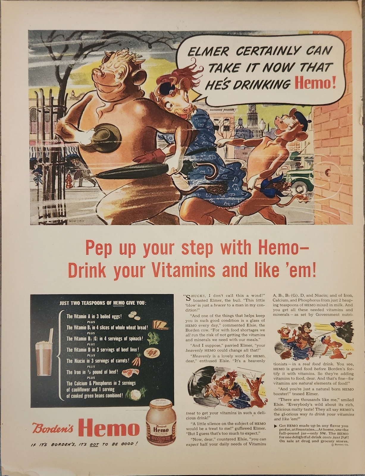 1944 Bordens Company Vintage Ad Elmer Certainly can take it now Running