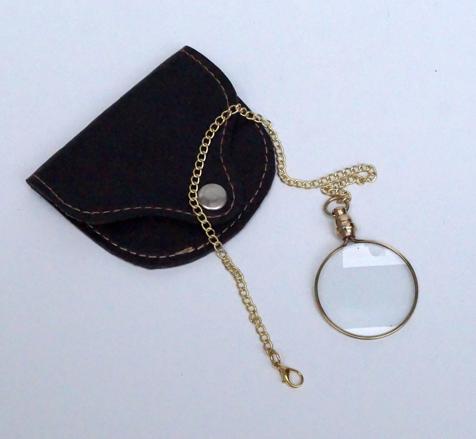 Brass Magnifying Lens Chain With Leather Case Nautical Marine Collectible Gifts
