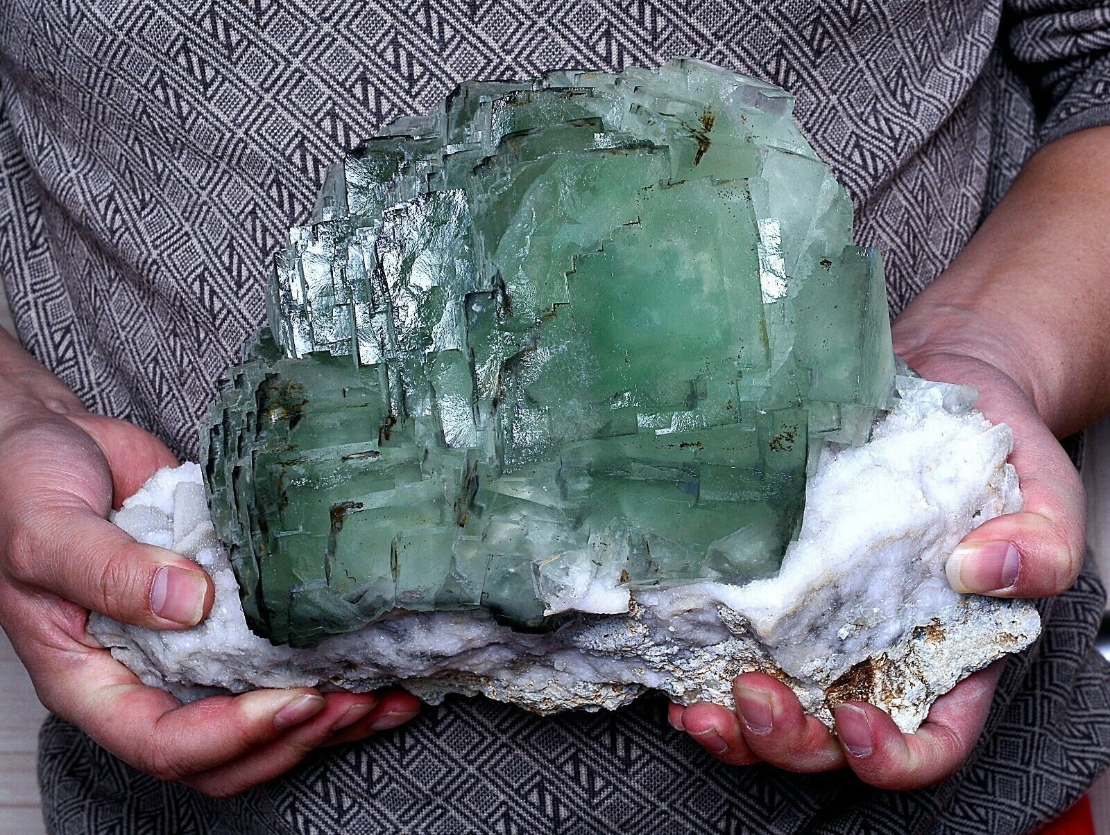18.3LB Natural Phantom Window Green Cubic Fluorite Mineral Specimen/ China