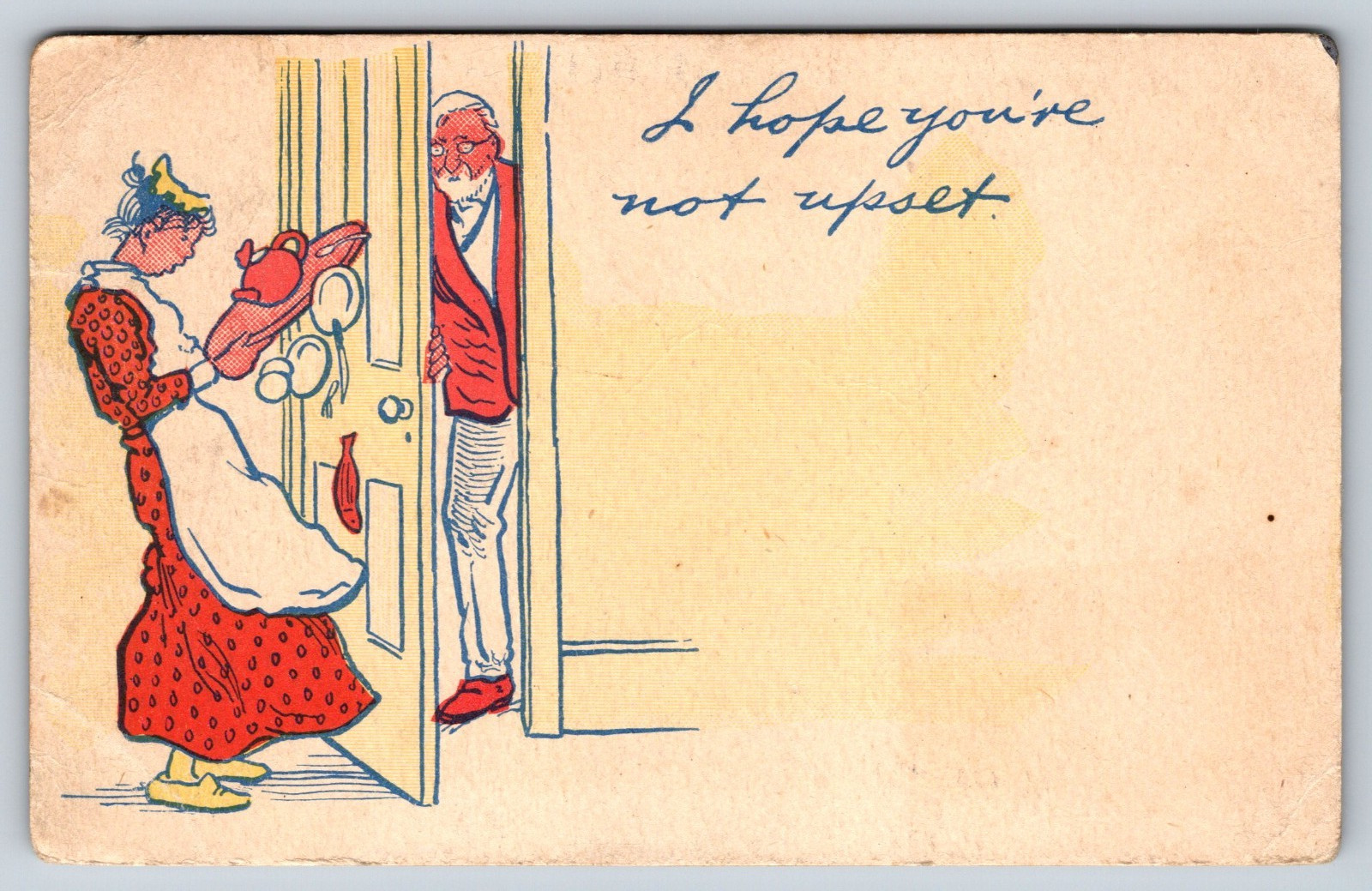 Humor, Comic, I hope you are not upset, Year 1912 Vintage Postcard