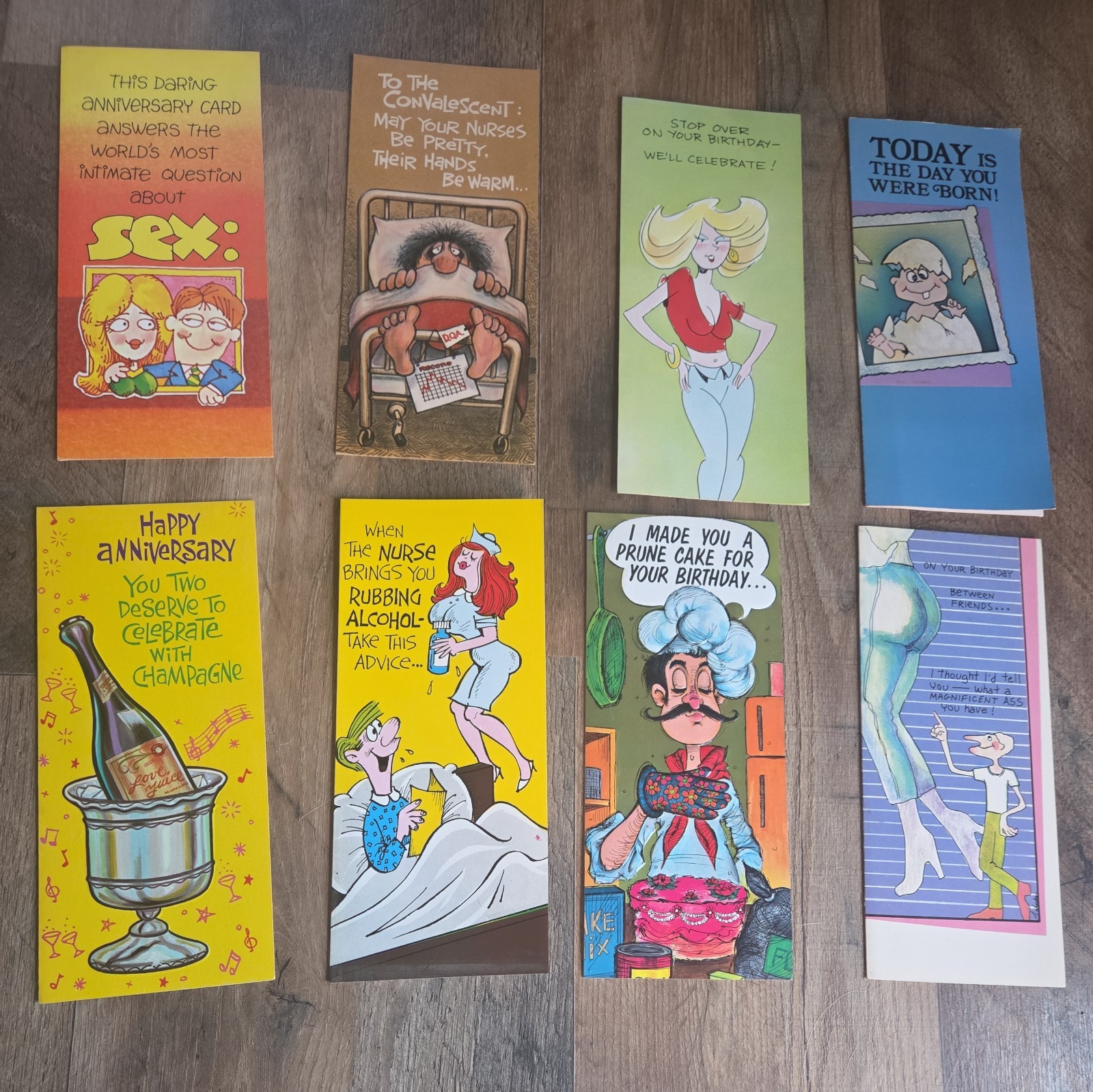 Vintage 70s Funny Greeting Card Lot Of 8 Unused 3.75x9.25 Long NO Envelopes
