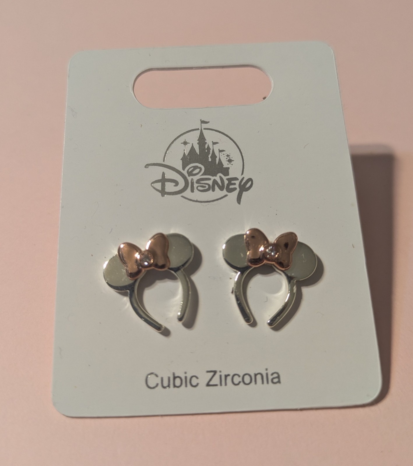 NEW Disney Parks Rose Gold & Silver Jeweled Minnie Ears Earrings