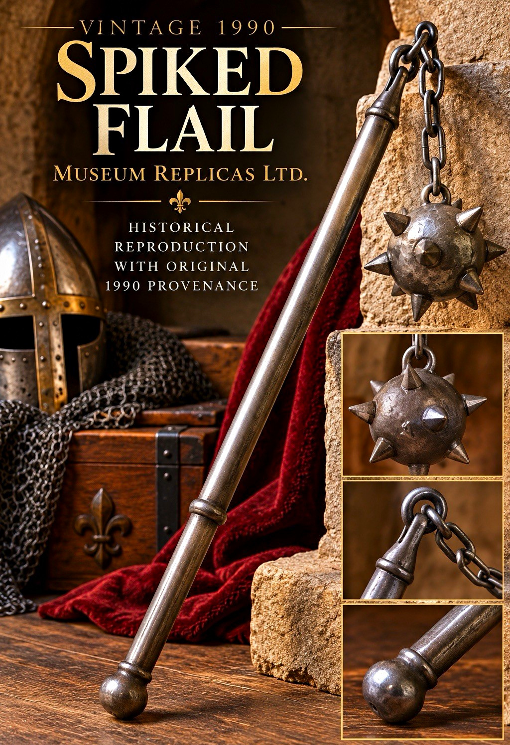 1990 Vintage Museum Replicas Spiked Flail Medieval Morning Star w/ Providence 