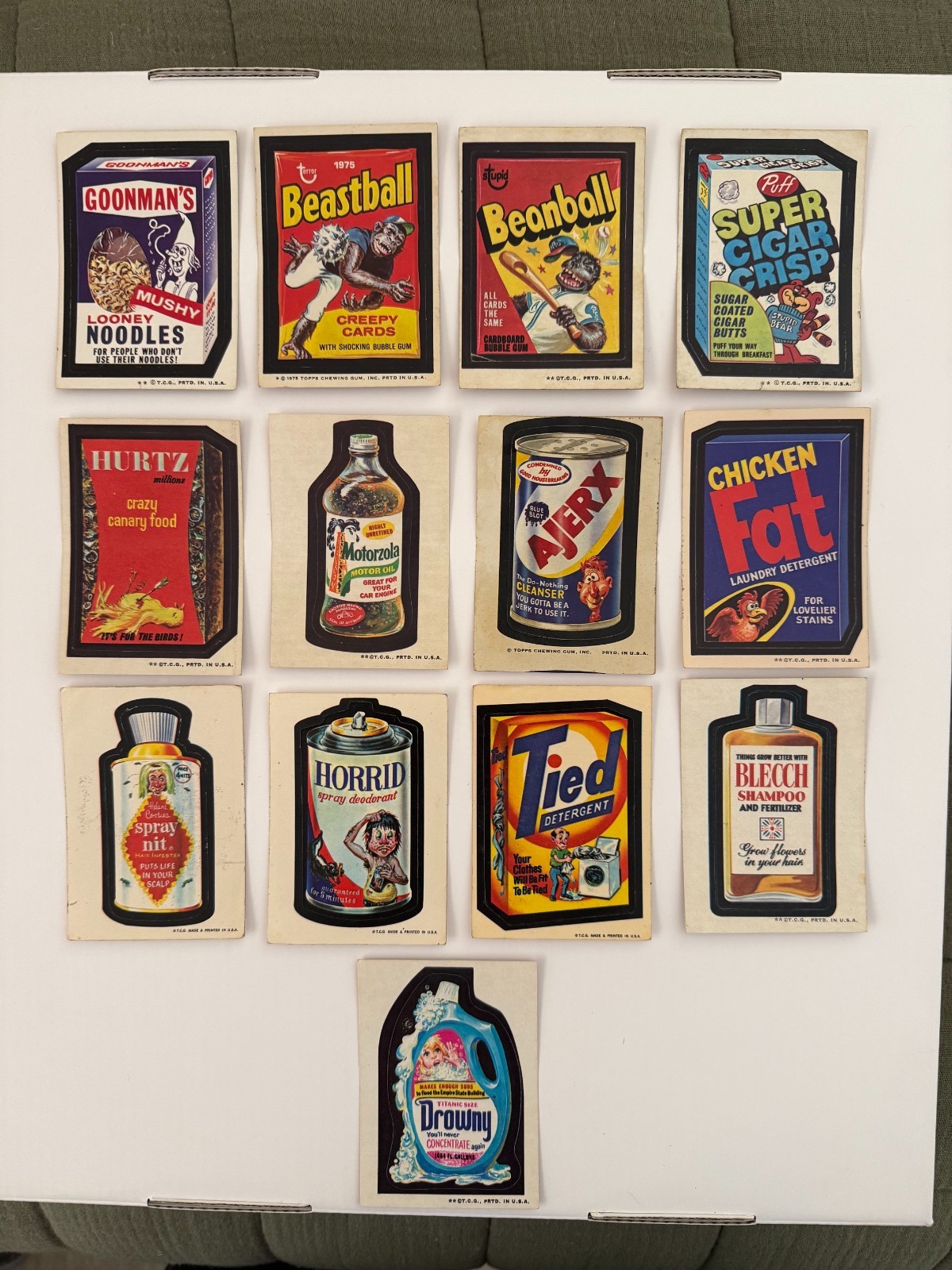 VINTAGE 1973-1975 Topps Wacky Packages Sticker Lot of 18 Beastball Tied Blecch