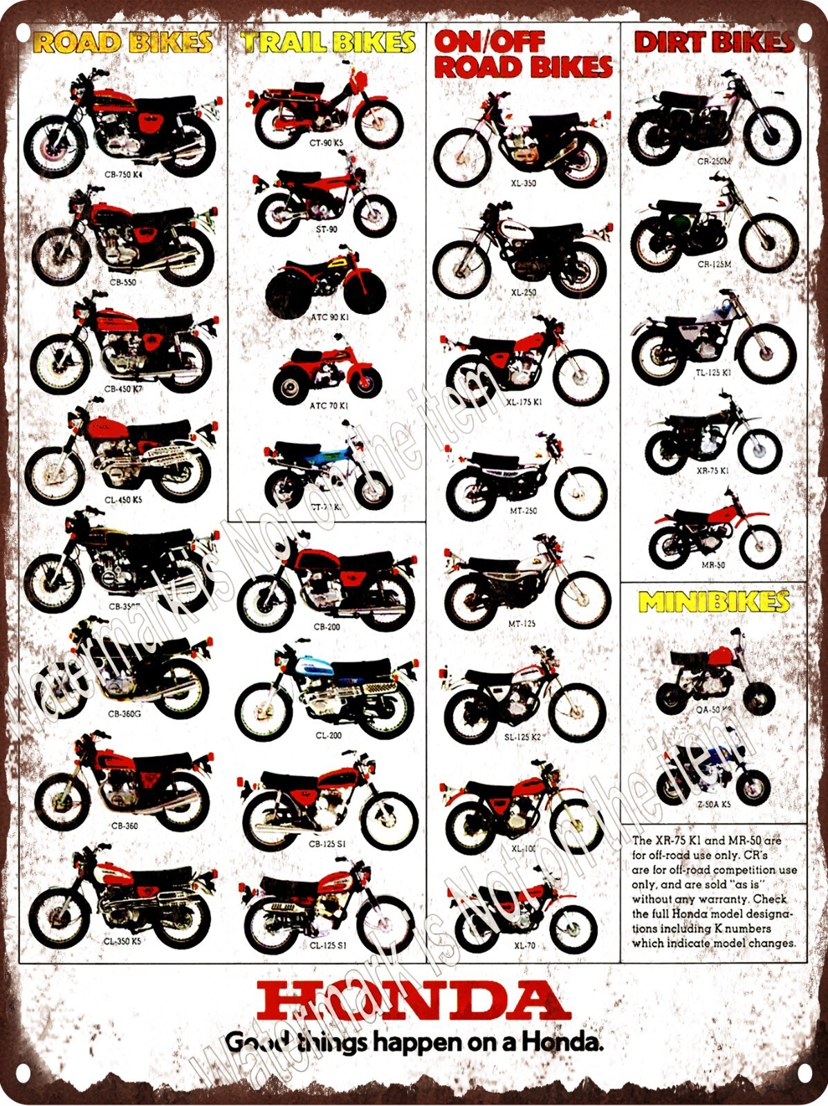 1974 HONDA LINE UP FULL LINE MOTORCYCLE BIKE CT90 Metal Sign 9x12\