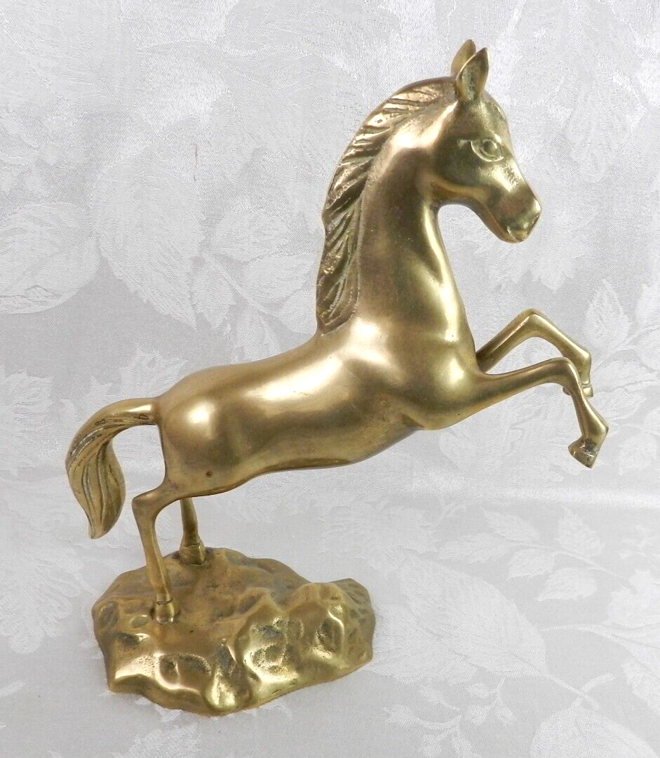 Vintage Brass Horse Figurine on Base Rearing Up 10.5\
