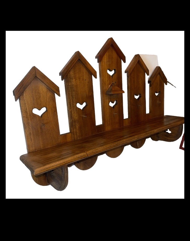 Nice Vintage 28” X 17” Bird￼House & Heart Cutout Handmade Wood Wall Shelf