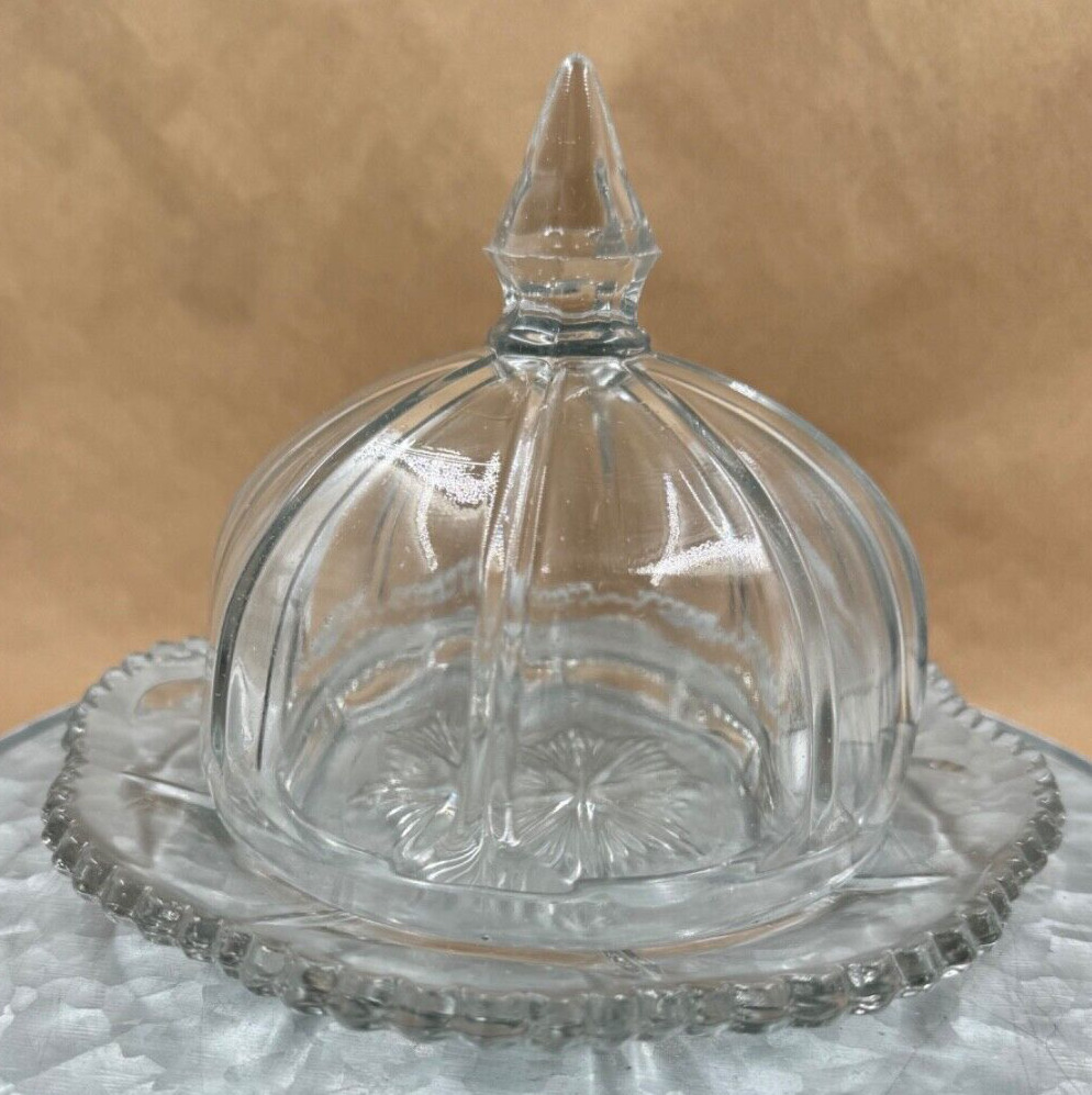 Vintage Glass Covered Butter Dish 5”